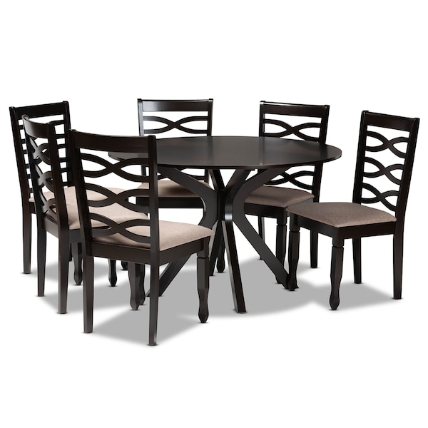 Baxton Studio Mila Sand Upholstered Dark Brown Finished Wood 7-Piece Dining Set 170-10529-10894 - main